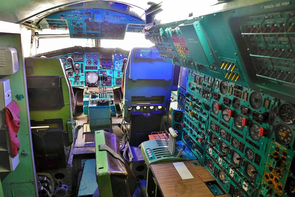 The flight deck of the enormous aircraft.
