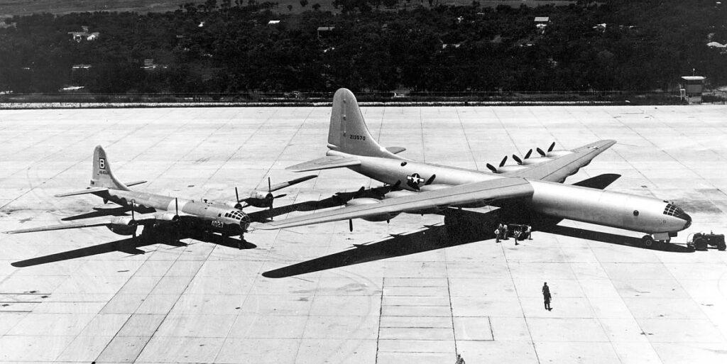 Size comparison of B-36 vs B-29