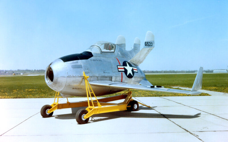 XF-85 Goblin waiting to be attached to the mothership EB-29