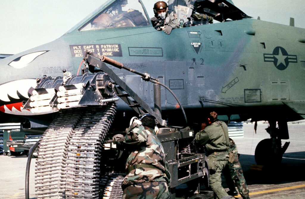 The A-10's gun being loaded