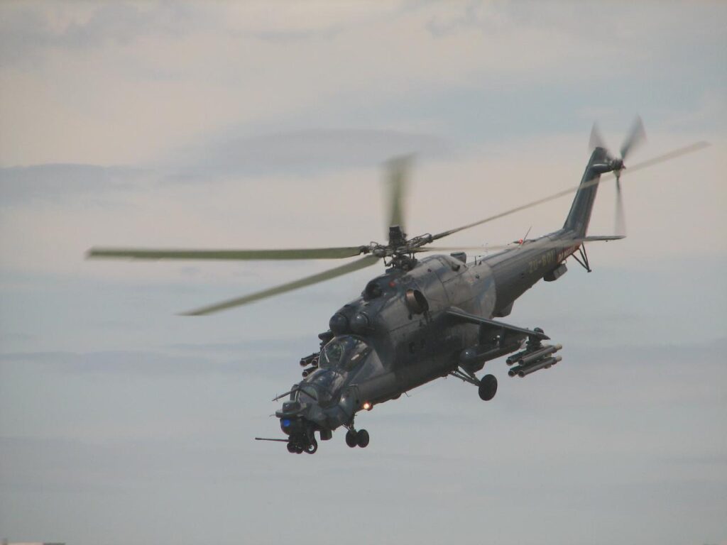 The Mi-24 Hind is a lethal attack helicopter.