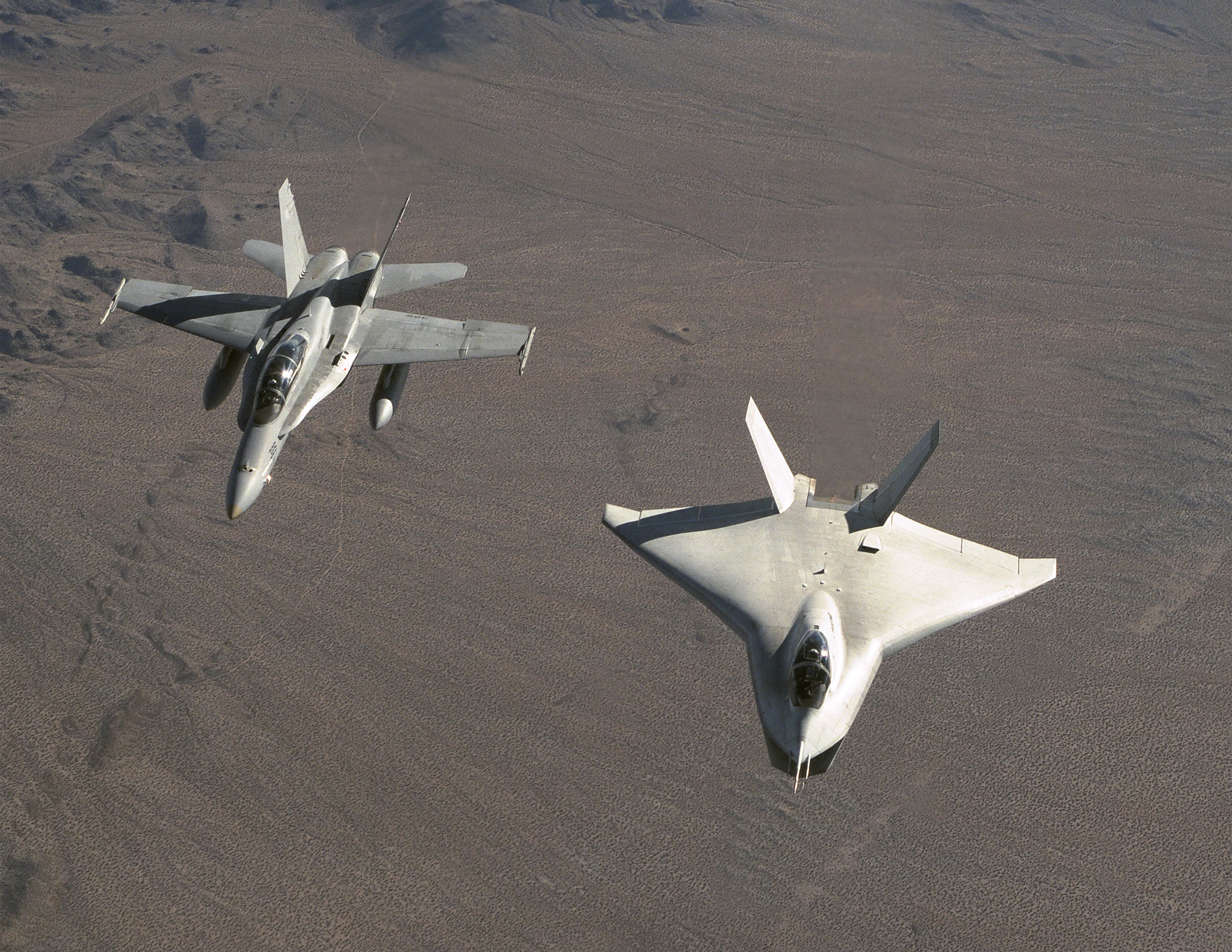 The X-32 and F/A-18 chase plane.