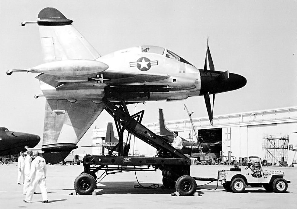 The XFY-1 used sat on a launching cart.