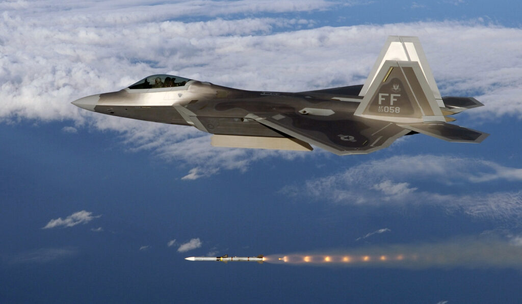 The F-22 firing a missile.