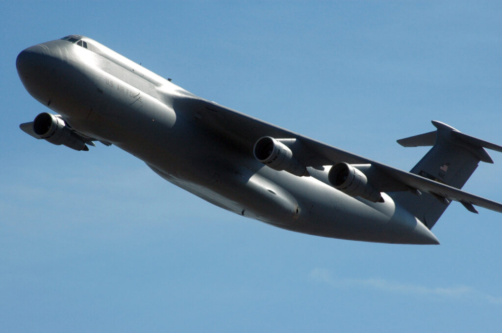 The C-5 looks like a cross between a C-17 and a 747.