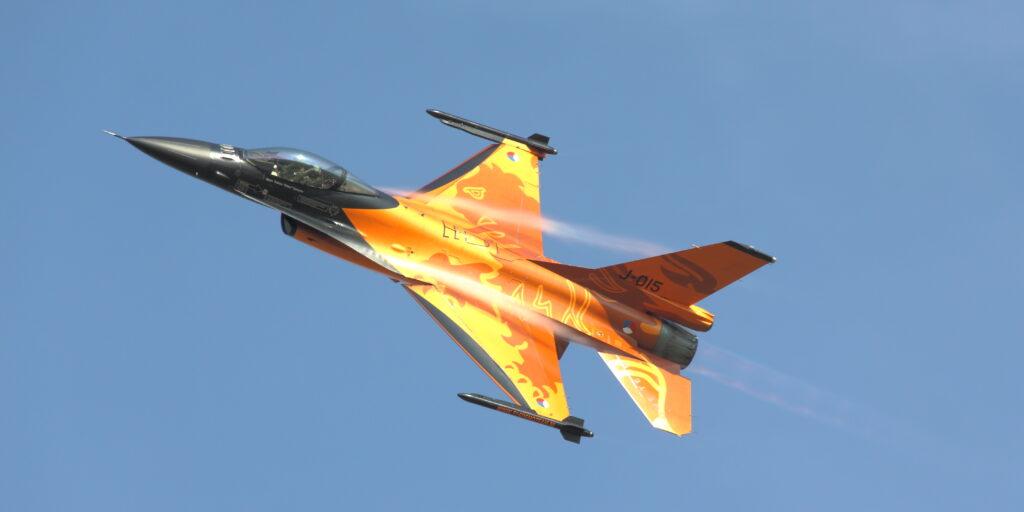 The F-16 of the Netherland's F-16 Demo team.