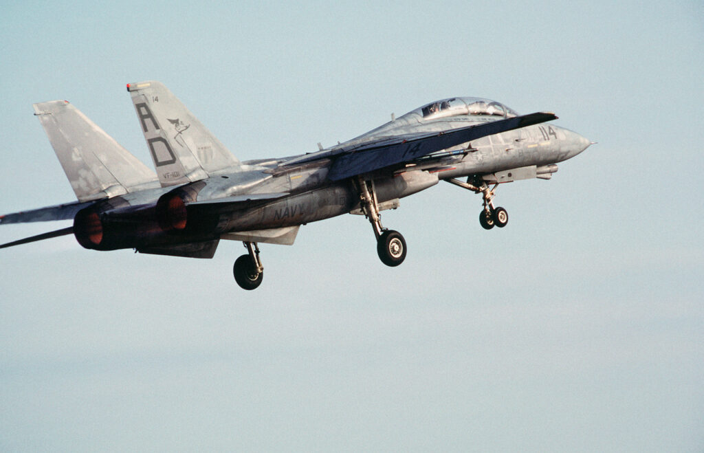 The Tomcat showing off its undercarriage.
