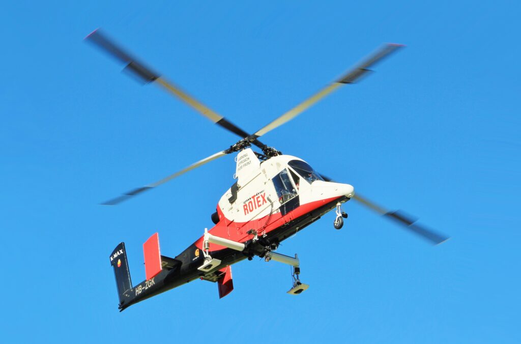 The K-MAX is is easily identifiable by its distinctive rotor design.