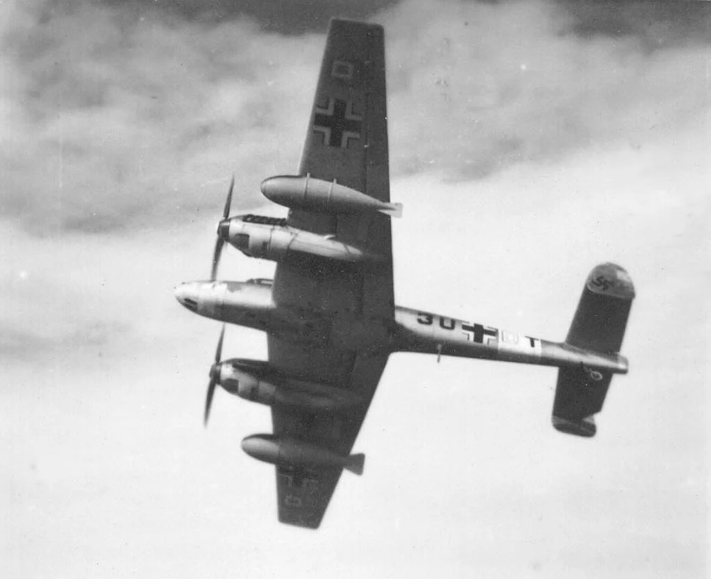 This Bf 110 is carrying two 900 L drop tanks for increased range. They could be dropped if required.