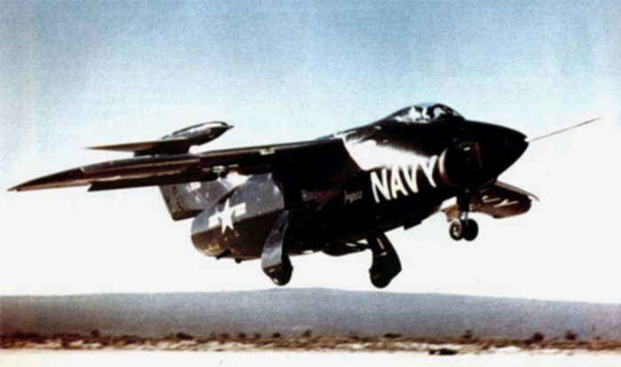 The XF10F-1 Jaguar coming into land.v