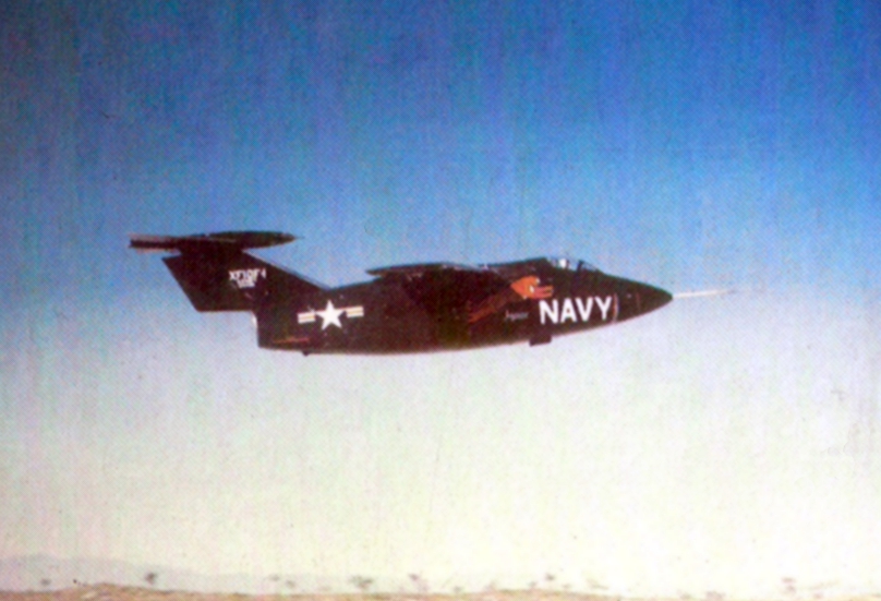 The Grumman XF10F-1 in level flight.