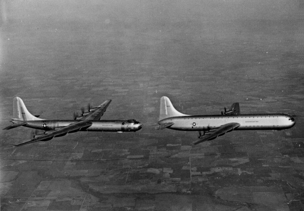 The XC-99 and B-36B in level flight together.