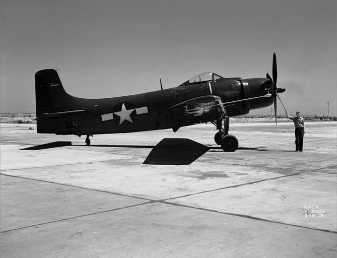 The side profile of the XBT2D Skyraider.