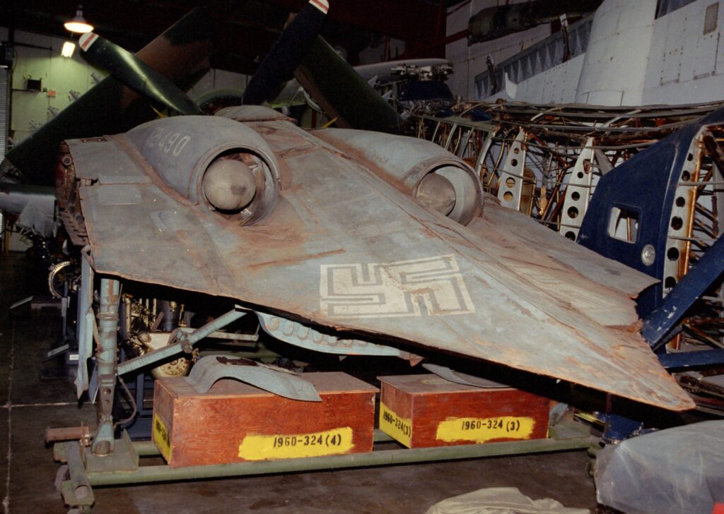 The Horten Ho 229 from the back without the wings.
