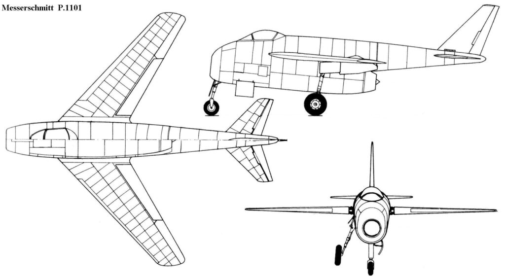 Design plans of a Messerschmitt P.1101.