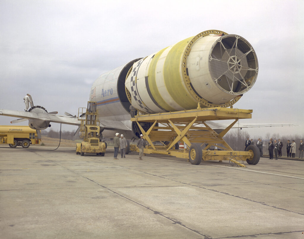 The Saturn IV being loaded into a Guppy.