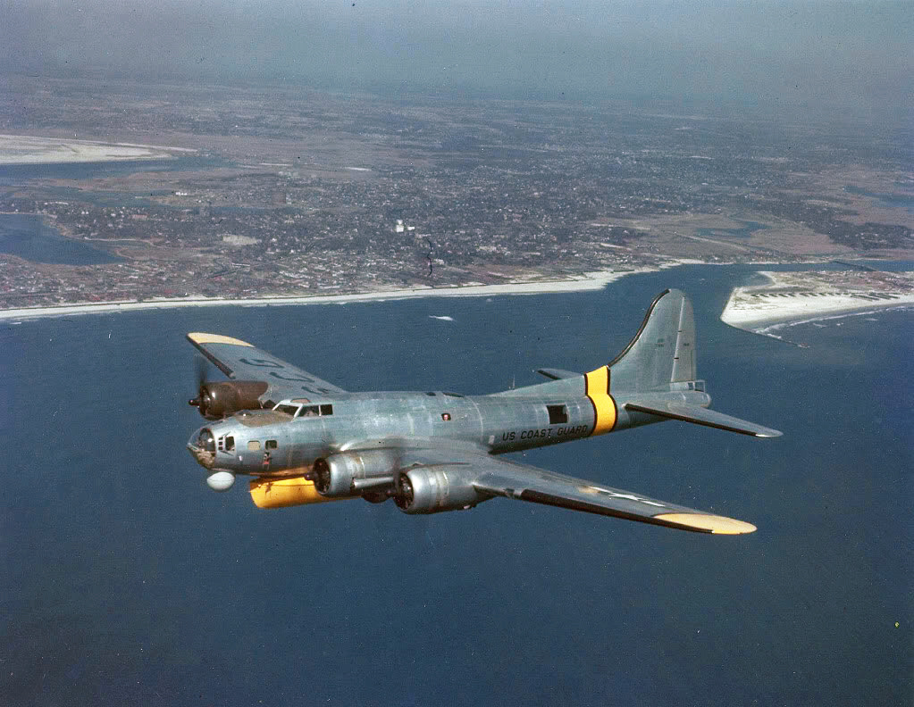 A B-17 converted to PB-1G standard with a lifeboat underneath.