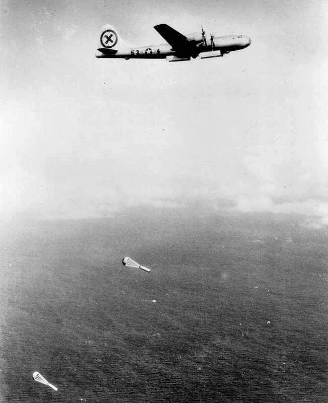 A B-29 dropping anti ship mines.
