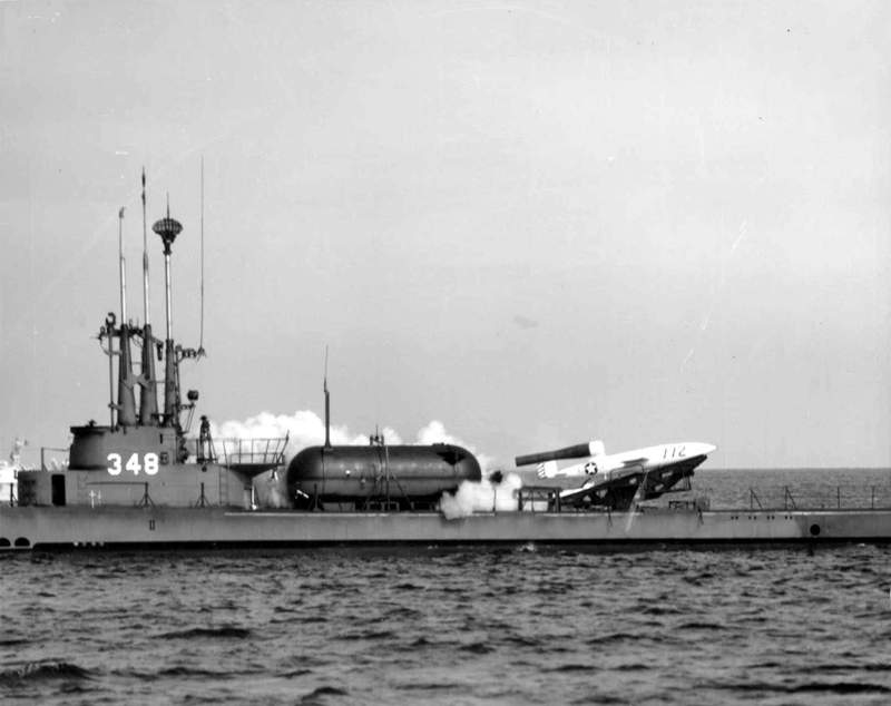 A JB-2 launch off a US submarine, USS Cusk.