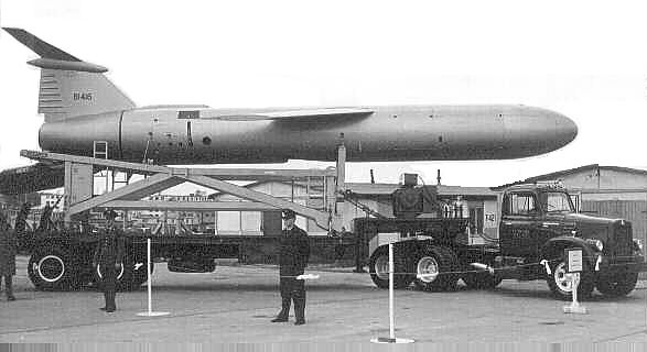 Matador missile on truck.
