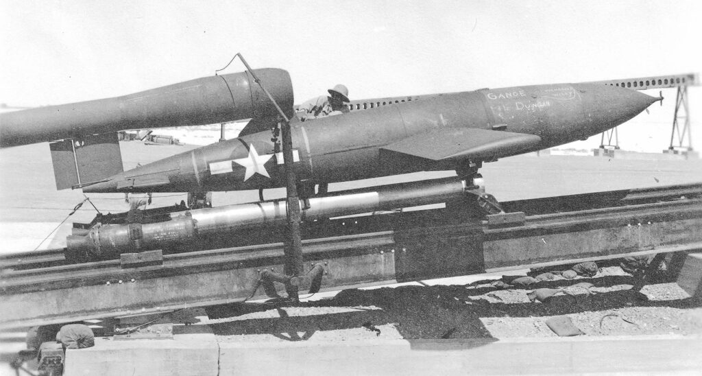 JB-2 missile on rail.
