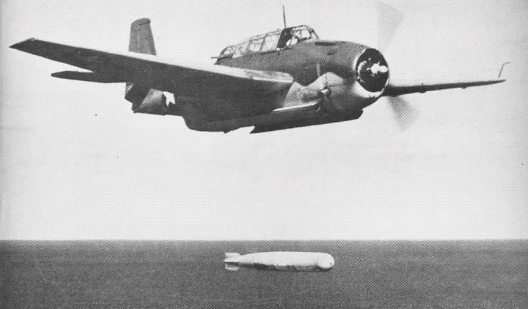 An Avenger dropping a torpedo.