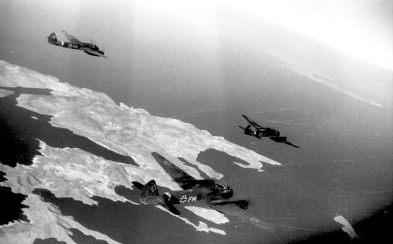 Ju-88 flying over Greece.