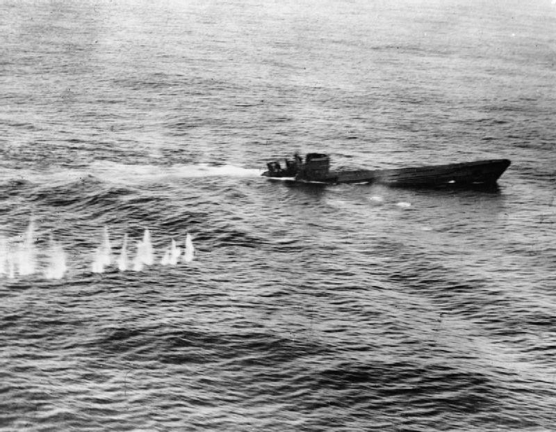 July 1940 - a sinking U-boat after an attack.