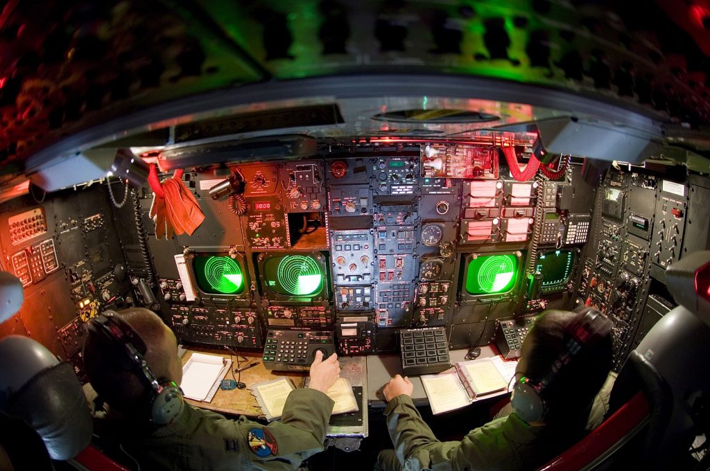 The lower deck of the B-52 known as the battle station.