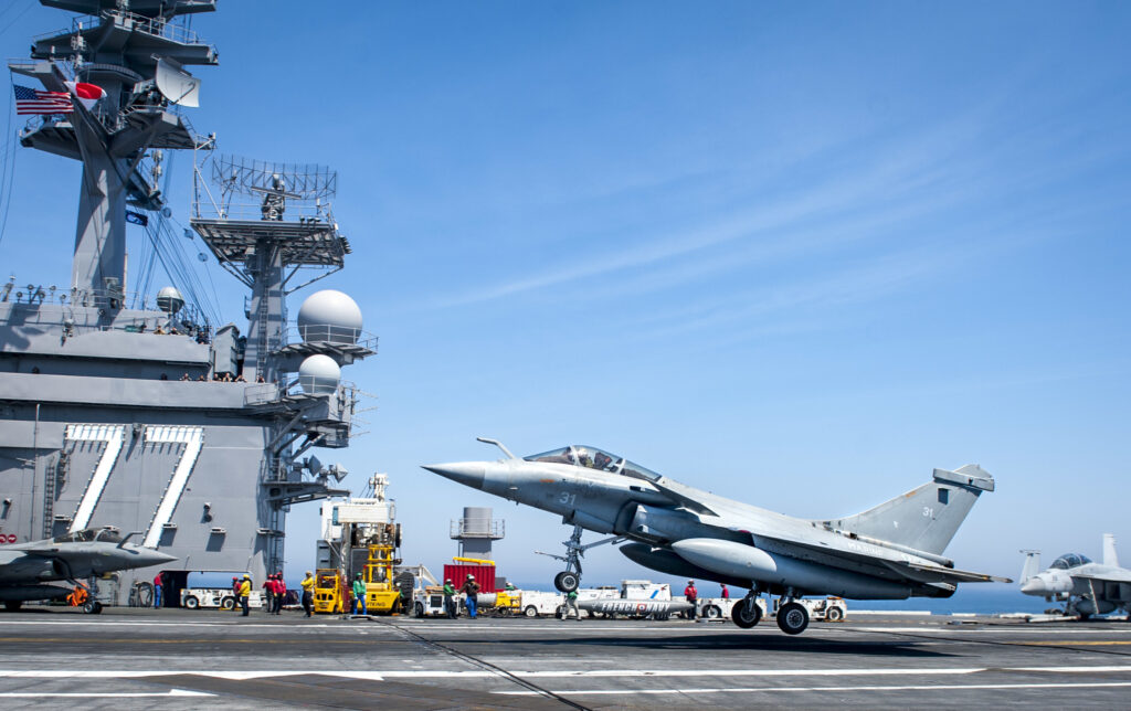 The French Navy have also conducted exercises using American carriers. Here is one landing on the USS George H.W. Bush.