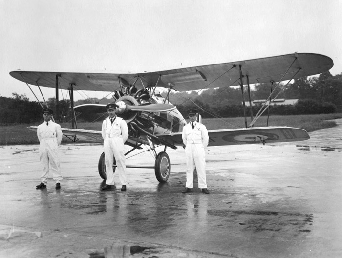 Bader in 1932 at an airshow with a Gloster Gamecock.