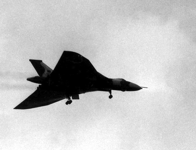 A Vulcan over Ascension Island in May 1982.