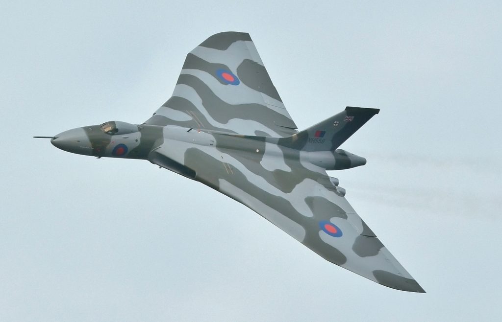 The Vulcan is instantly recognisable due to the wing. Photo credit - Alastair Barbour CC BY 2.5.