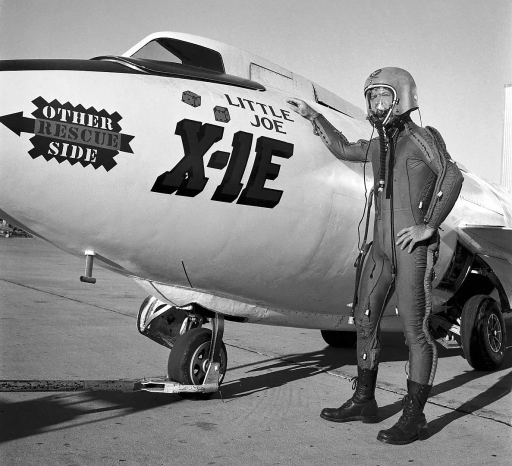 Test pilot Joe Walker stood next to the X-1E.