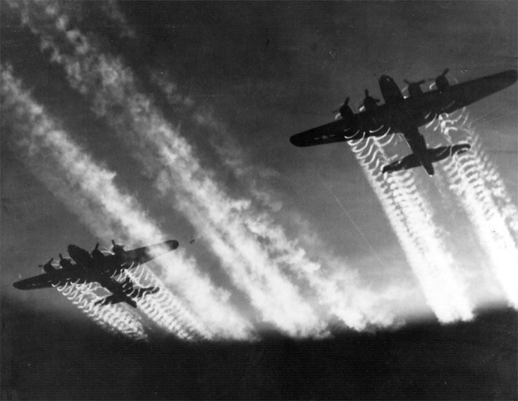 B-17s flying over Europe - they were used in great numbers to bomb Dresden.