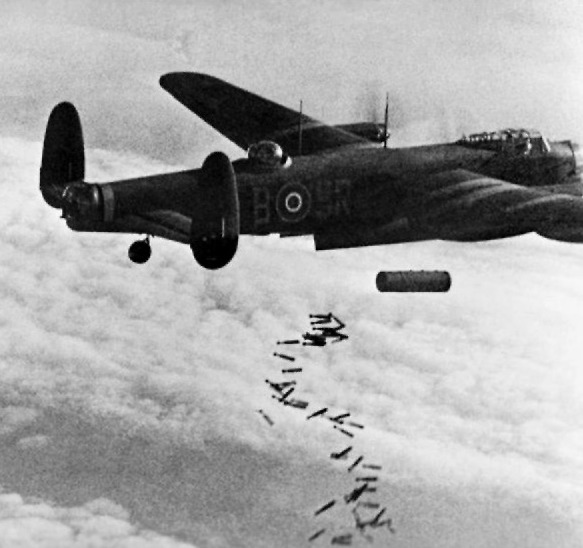 A Lancaster dropping incendiary bombs.