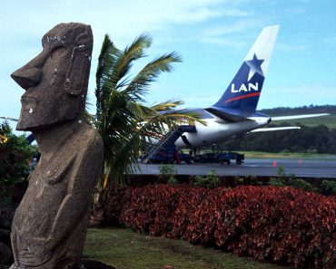 An Easter Island statue at the airport.