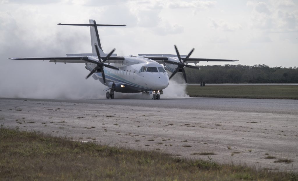 A C-146 Wolfhound, assigned to the 919th Special Operations Wing, takes off from a dirt runway during a mission as part of Emerald Warrior at Avon Park, Florida, Feb. 28, 2018. At Emerald Warrior, the largest joint and combined special operations exercise, U.S. Special Operations Command forces train to respond to various threats across the spectrum of conflict. (U.S. Air Force photo by Staff Sgt. Trevor T. McBride)