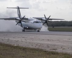 A C-146 Wolfhound, assigned to the 919th Special Operations Wing, takes off from a dirt runway during a mission as part of Emerald Warrior at Avon Park, Florida, Feb. 28, 2018. At Emerald Warrior, the largest joint and combined special operations exercise, U.S. Special Operations Command forces train to respond to various threats across the spectrum of conflict. (U.S. Air Force photo by Staff Sgt. Trevor T. McBride)