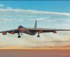 The YB-60 landing at Rogers Dry Lake, California.
